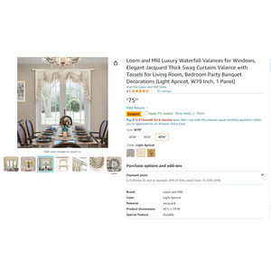 Loom and Mill Luxury Waterfall Valances for Windows - Light Apricot, W79 Inch